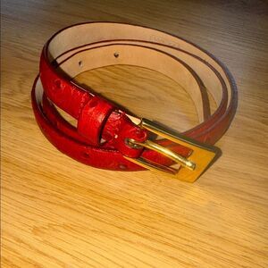 Wcm New York Vintage Red Leather Belt with Gold Buckle Medium Italian Calfskin